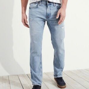 HOLLISTER Distressed Jeans Slim Straight Epic Flex Light Wash Denim Mens 30 x 32